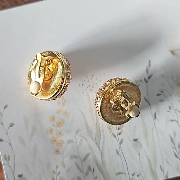 Joan Rivers Gold Plated Pink Crystal Clip Earrings - Picture 2 of 3